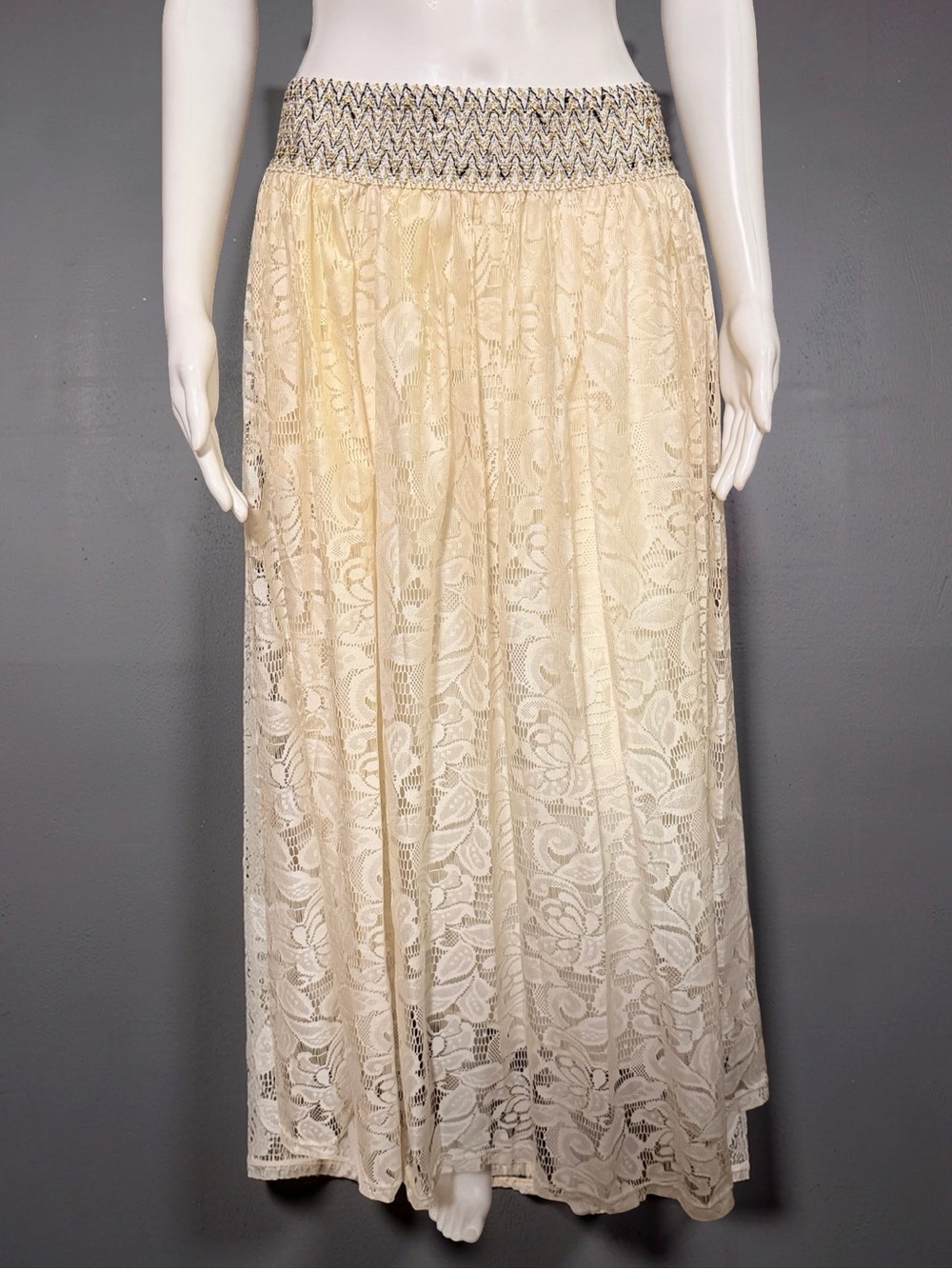 Magic Ivory Lace Maxi Skirt Smocked Waist Plus Size 2X